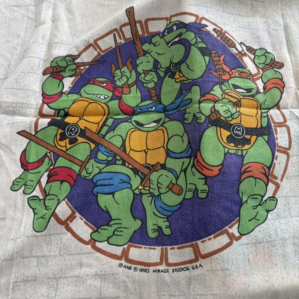 Vintage Ninja Turtles TMNT Twin Flat & fitted Sheet Kids Cartoon 1990 - Picture 4 of 5